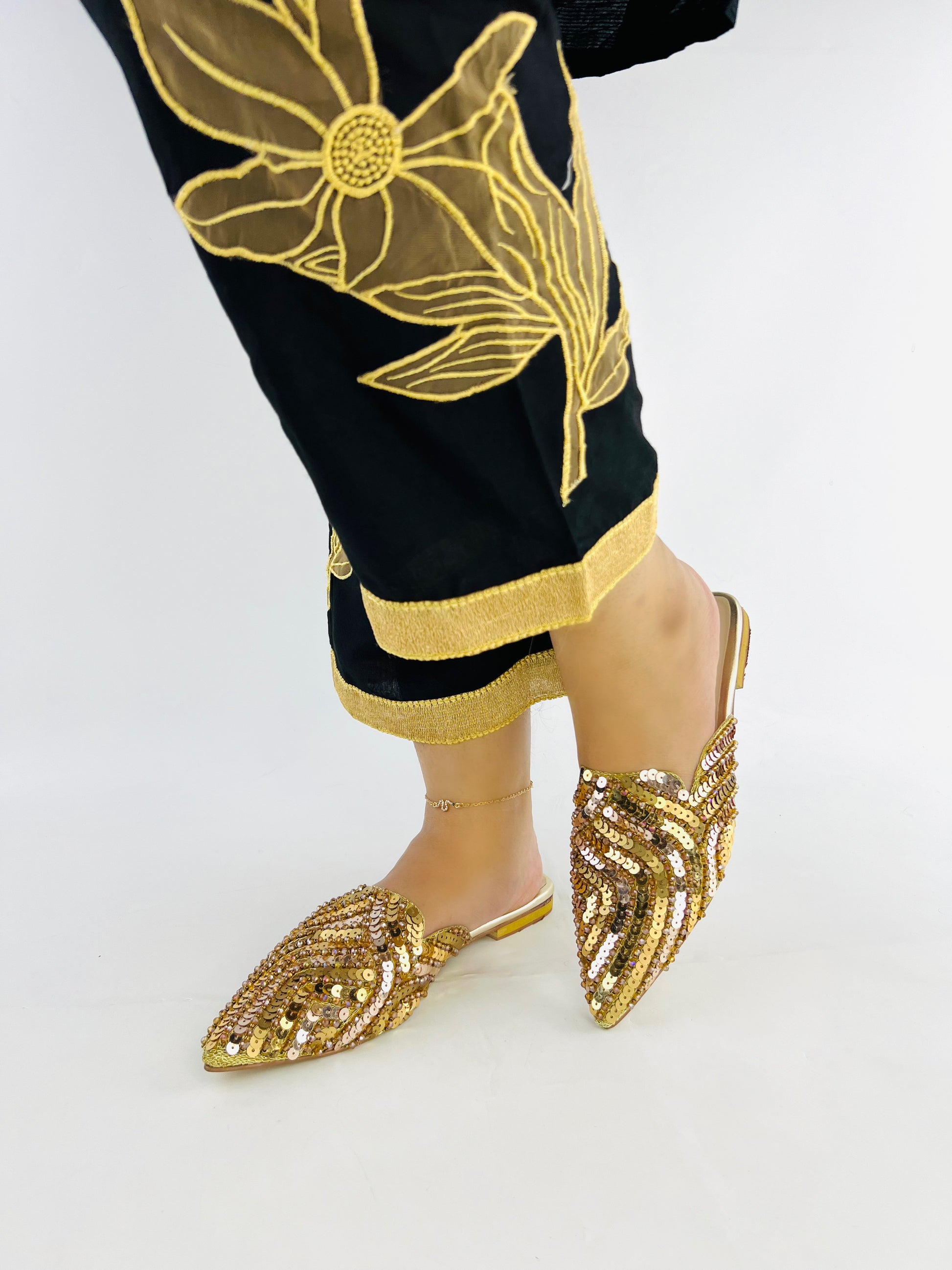 Gold Sequins Mules (11062) - Spunkz