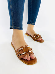 Chain Link Brown Flat Sandals (11080) - Spunkz