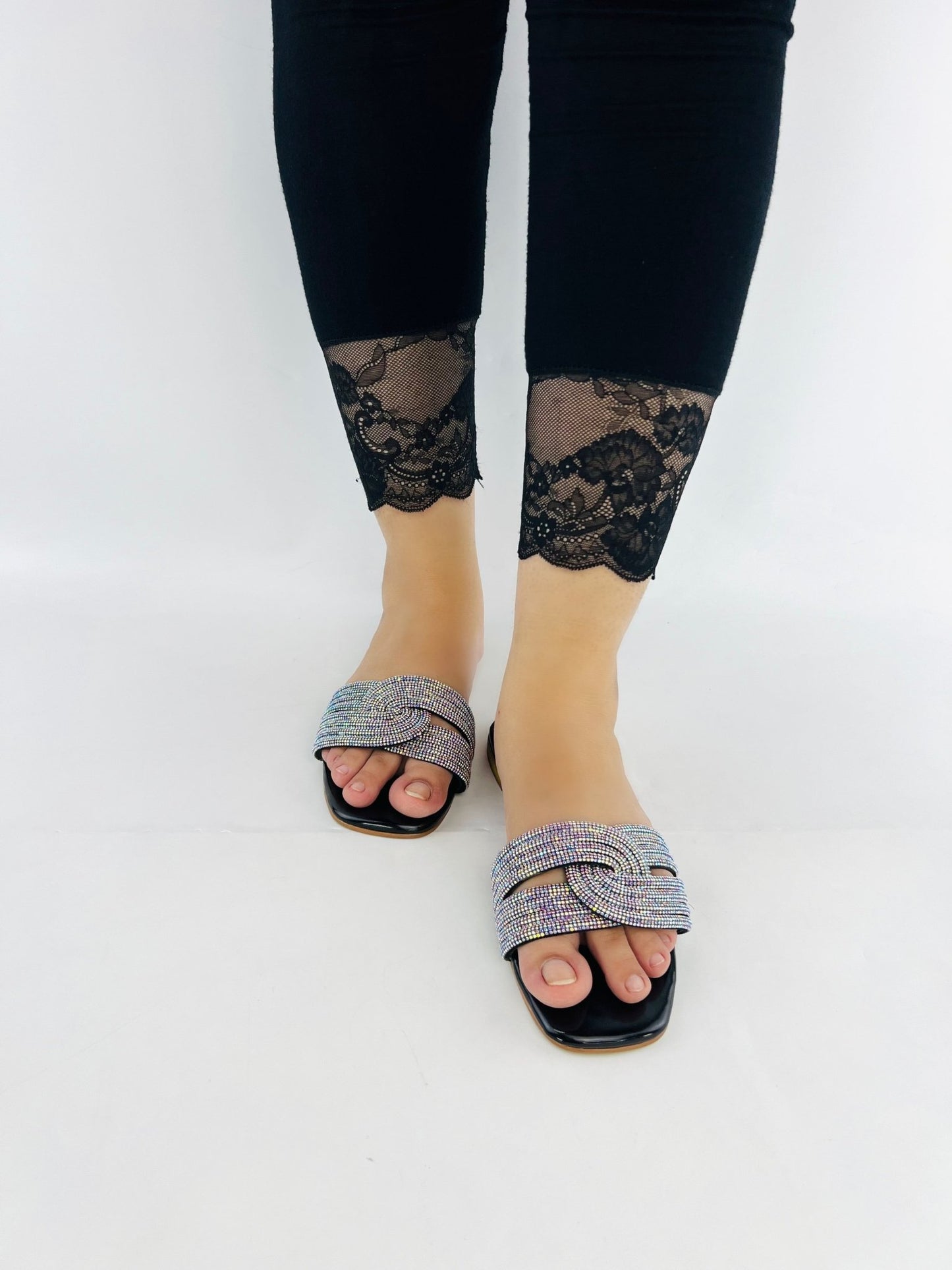 Diamanté Black Slippers - Spunkz