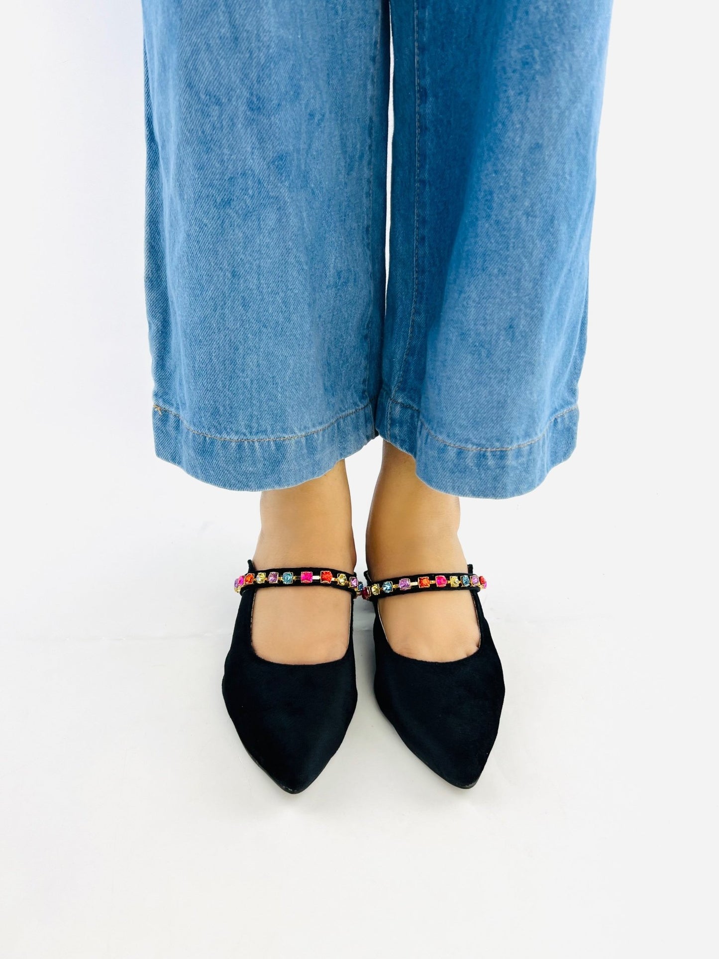 Jewel Black Mules Block Heels (11006) - Spunkz