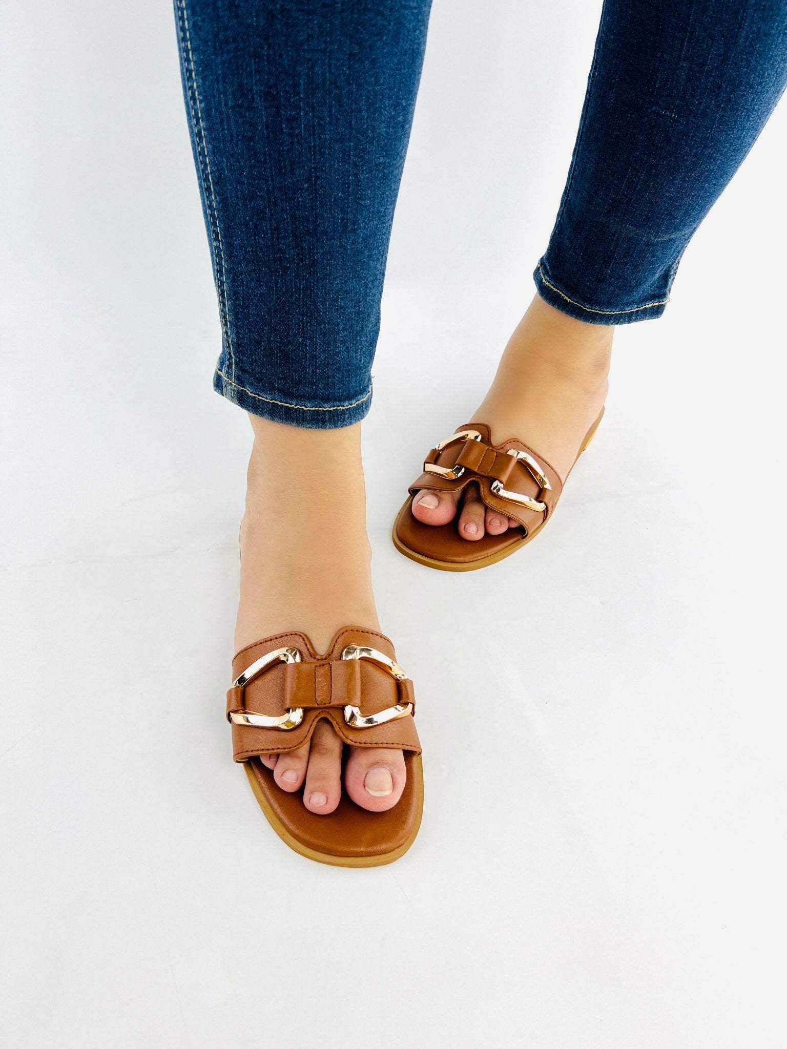 Chain Link Brown Flat Sandals (11080) - Spunkz