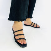 Quilted Black Flat Sandals (11084) - Spunkz