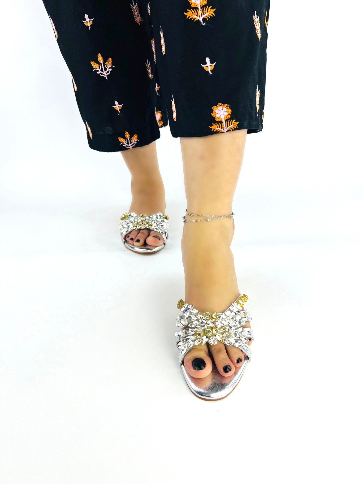 Silver Embellished Slipper (11020) - Spunkz