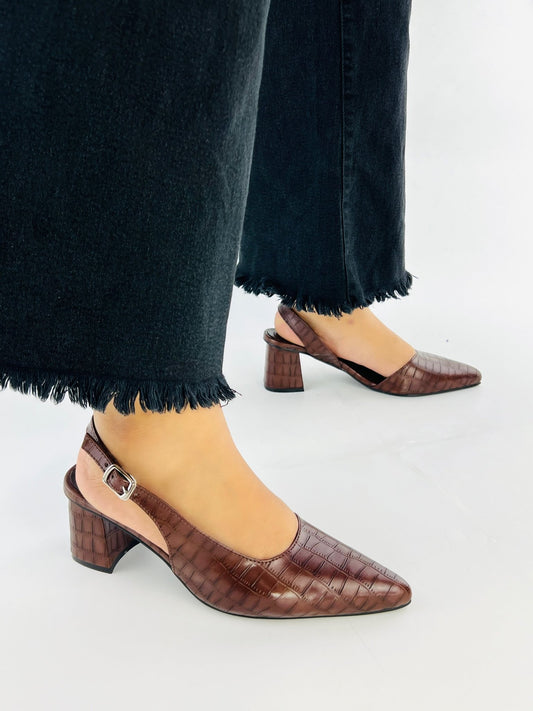 Croc Wood Block Heeled Sandals (12001) - Spunkz