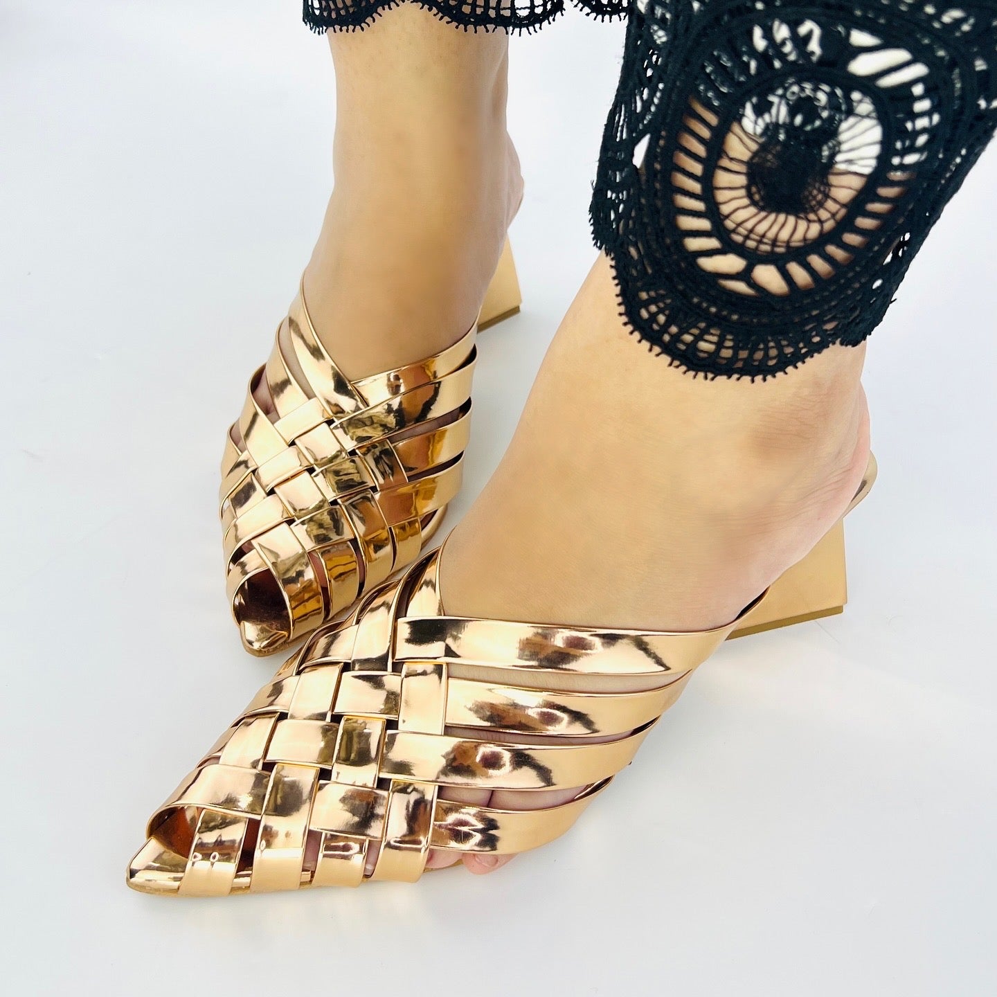 Spunkz Alfie Rose Gold Signature Slip-Ons Heeled Sandals for Ladies-11051
