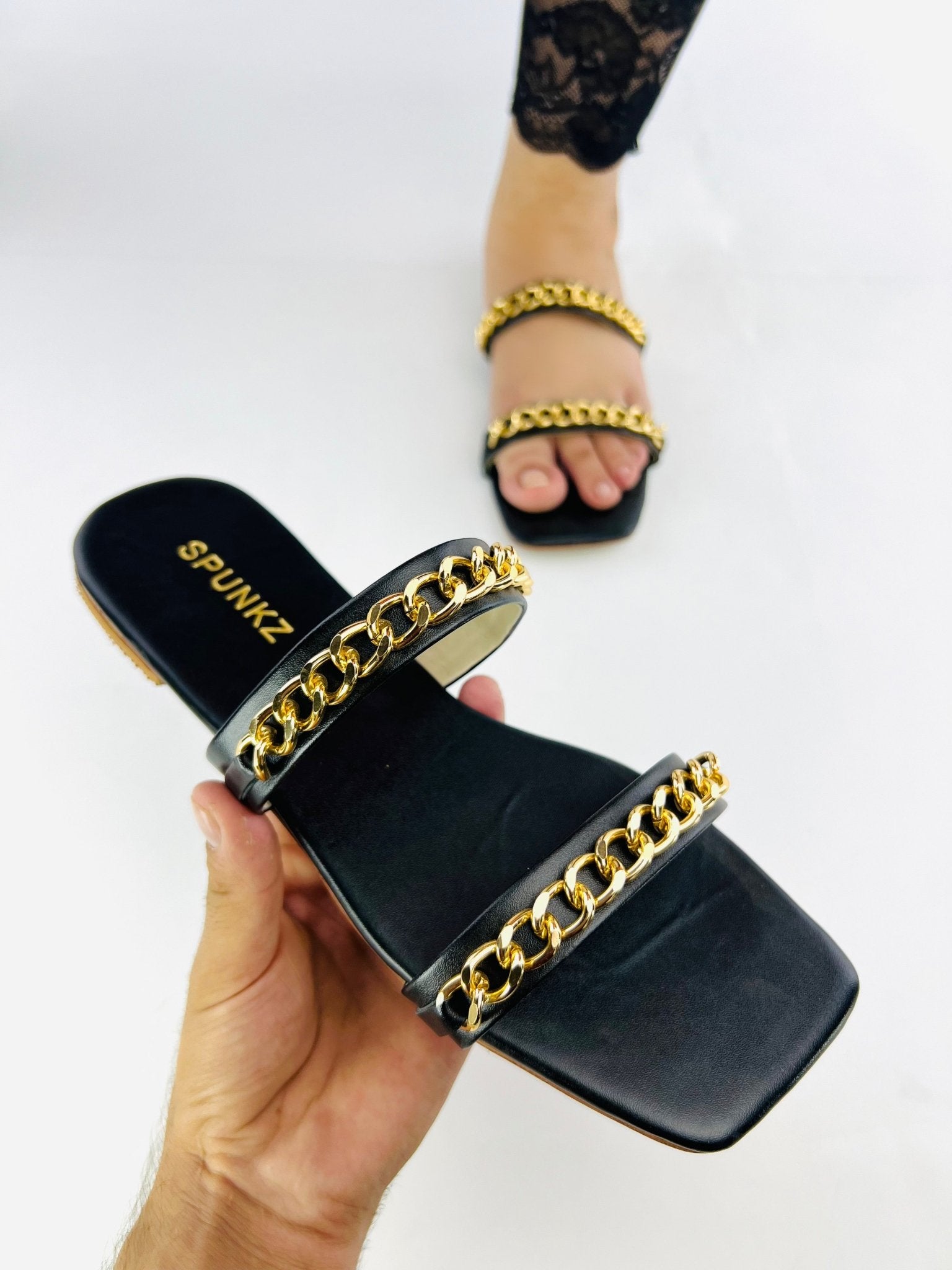 Ziva Black Flat Slip on Sandals (11038) - Spunkz