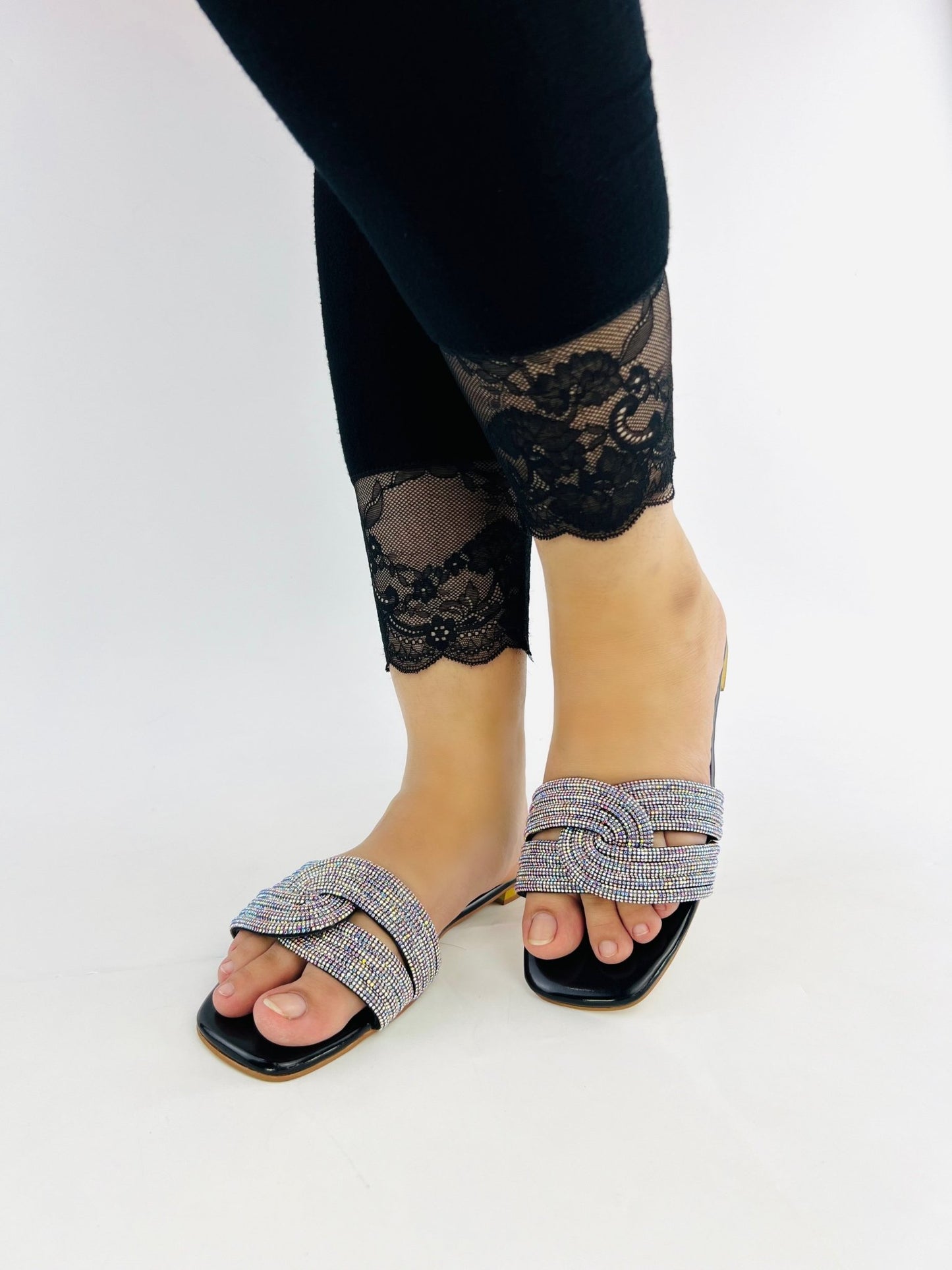 Diamanté Black Slippers - Spunkz