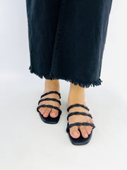 Quilted Black Flat Sandals (11084) - Spunkz
