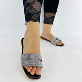 Diamanté Black Slippers - Spunkz