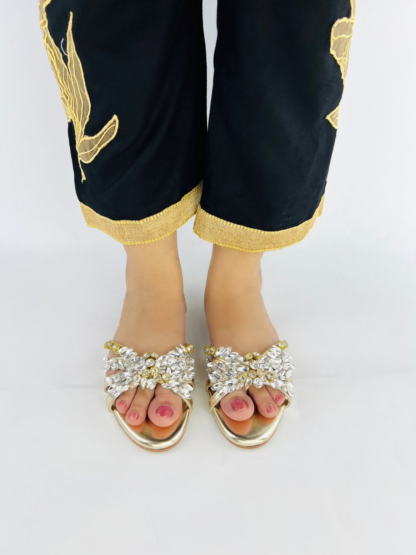 Gold Embellished Slippers (11020) - Spunkz