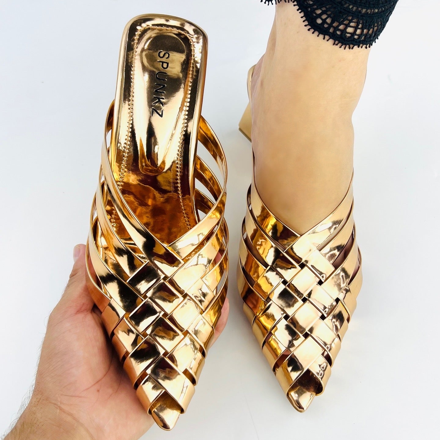 Spunkz Alfie Rose Gold Signature Slip-Ons Heeled Sandals for Ladies-11051