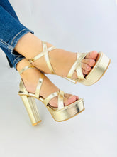 Strappy Gold Chunky Heel (11057) - Spunkz