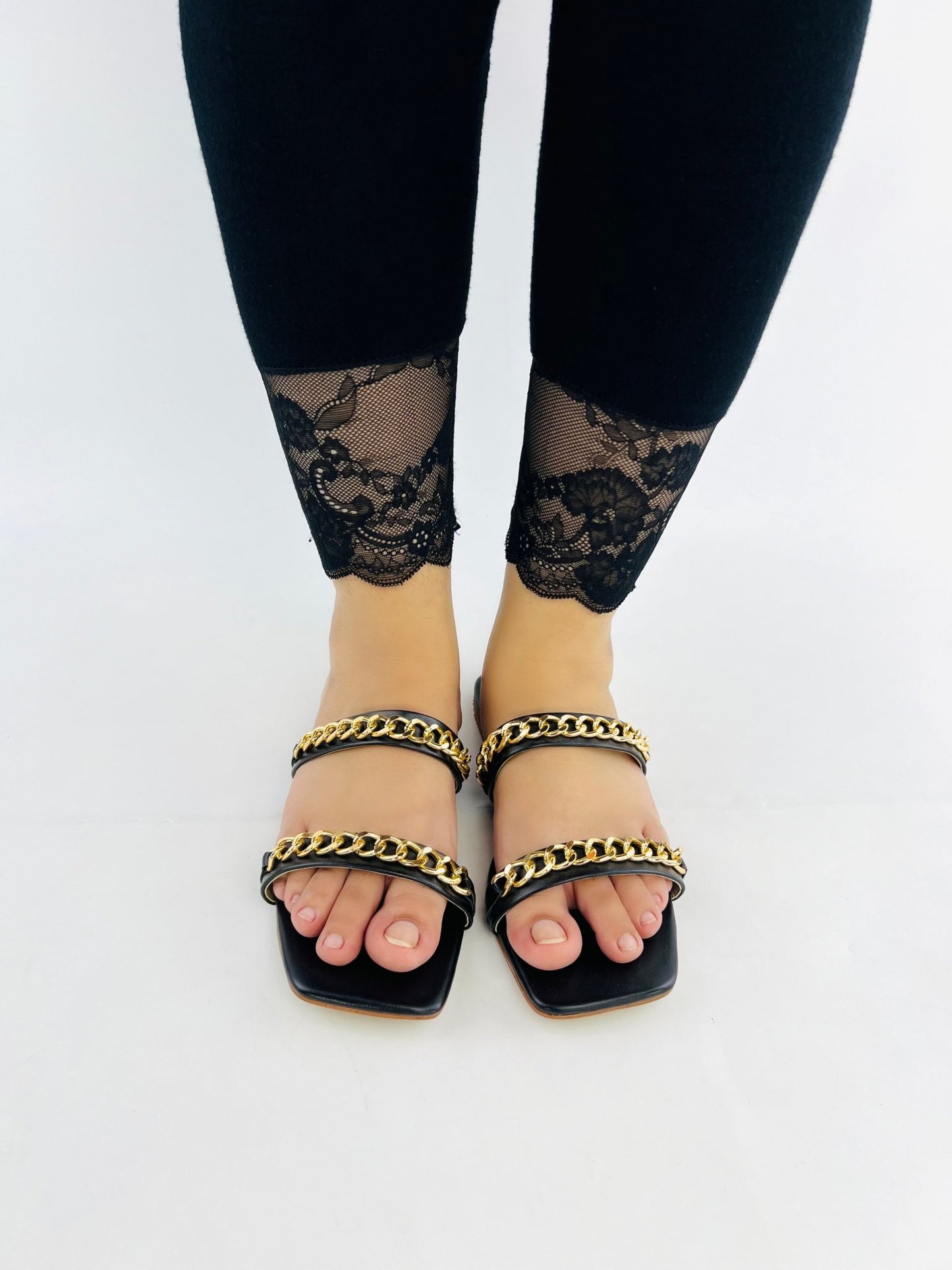 Ziva Black Flat Slip on Sandals (11038) - Spunkz