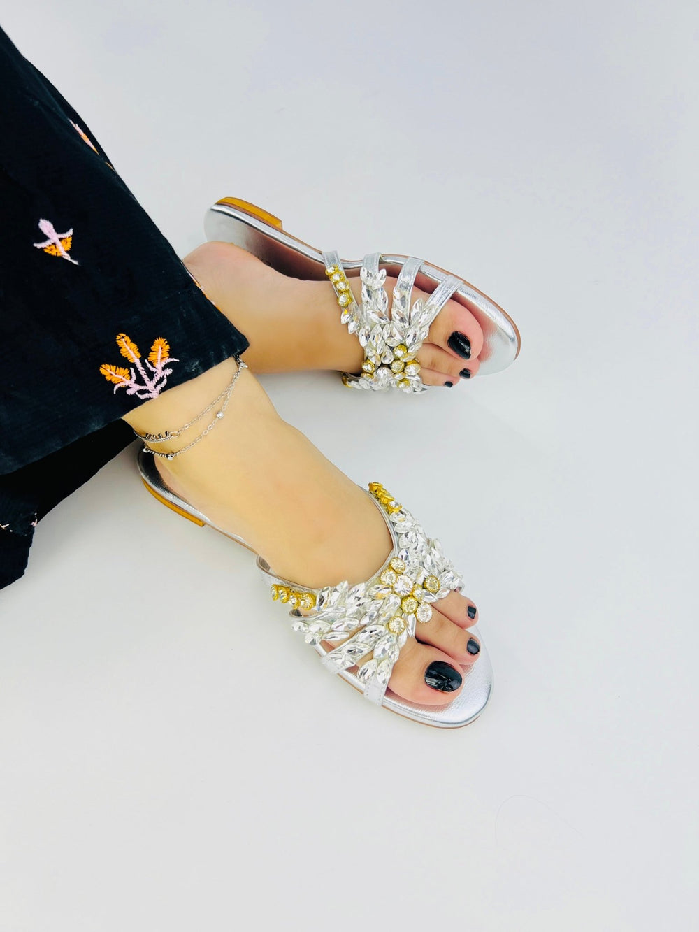 Silver Embellished Slipper (11020) - Spunkz