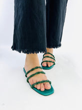 Quilted Green Flat Slip on Sandals (11084) - Spunkz