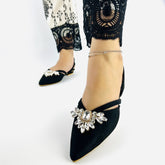 Velvet Black Flat Slingback Mules (11017) - Spunkz