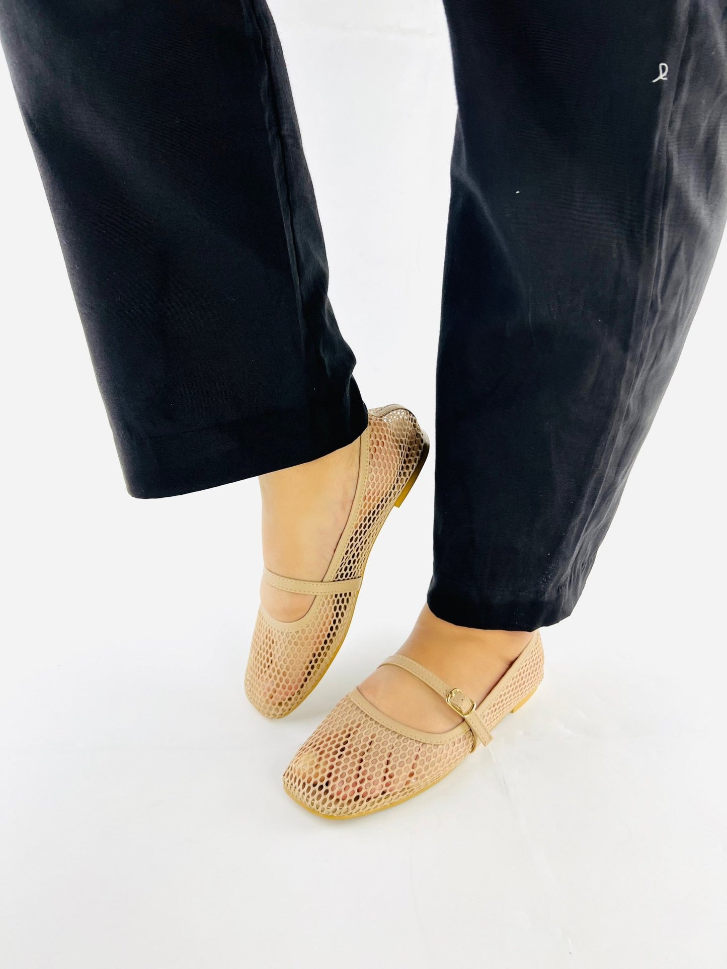Fishnet Beige Ballet Pumps - Spunkz