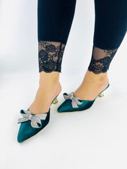 Velvet Bow Mule Sandals (Green) - Spunkz