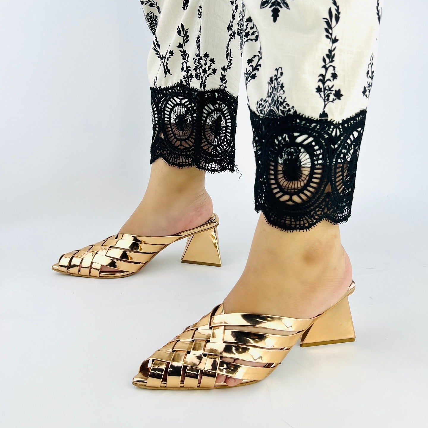 Spunkz Alfie Rose Gold Signature Slip-Ons Heeled Sandals for Ladies-11051