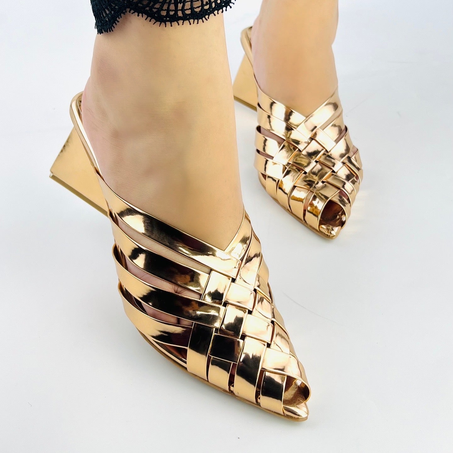 Spunkz Alfie Rose Gold Signature Slip-Ons Heeled Sandals for Ladies-11051
