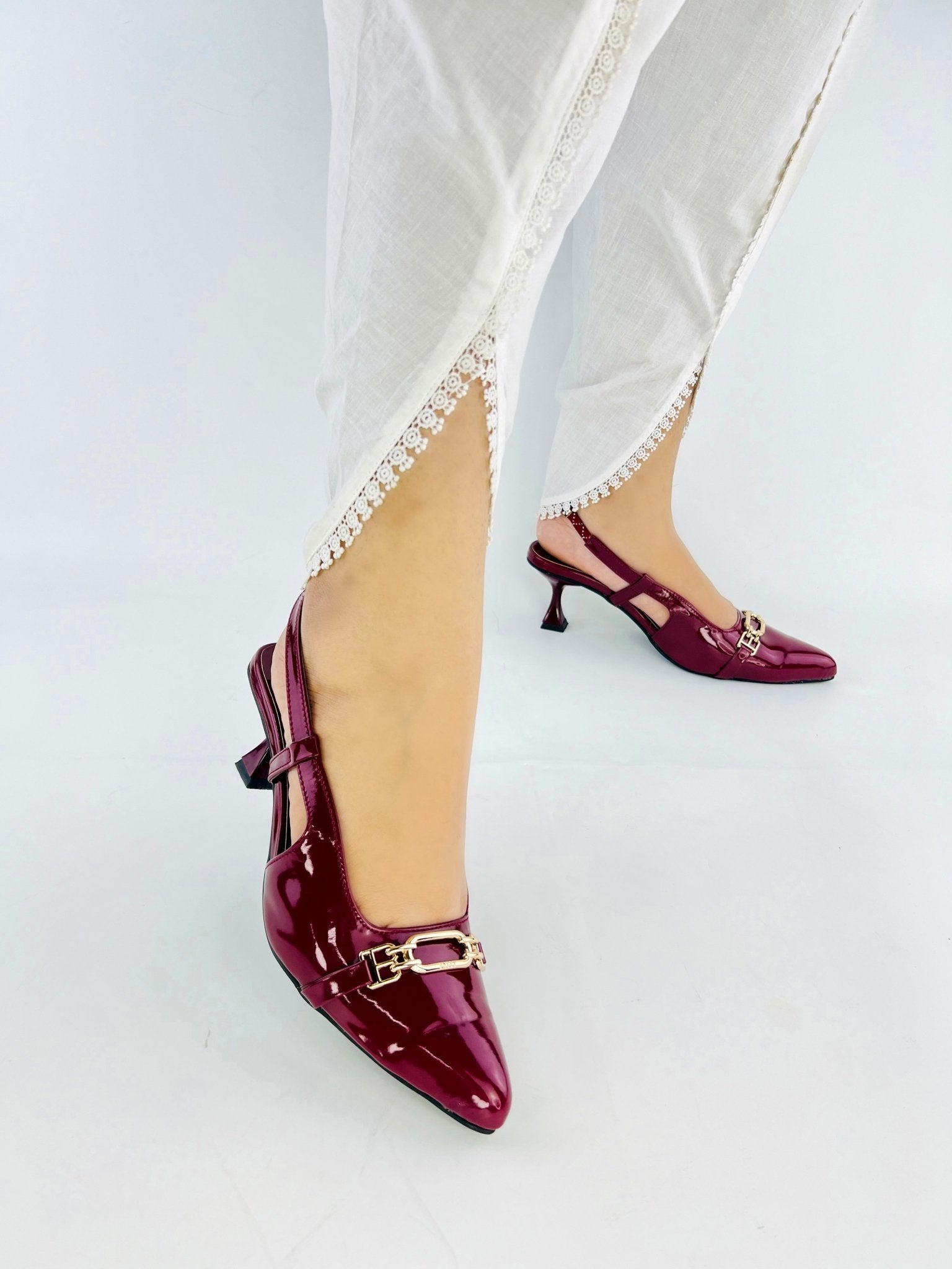 Burgundy Patent Heels - Spunkz