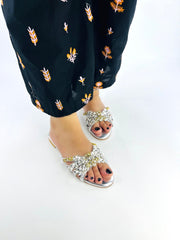 Silver Embellished Slipper (11020) - Spunkz