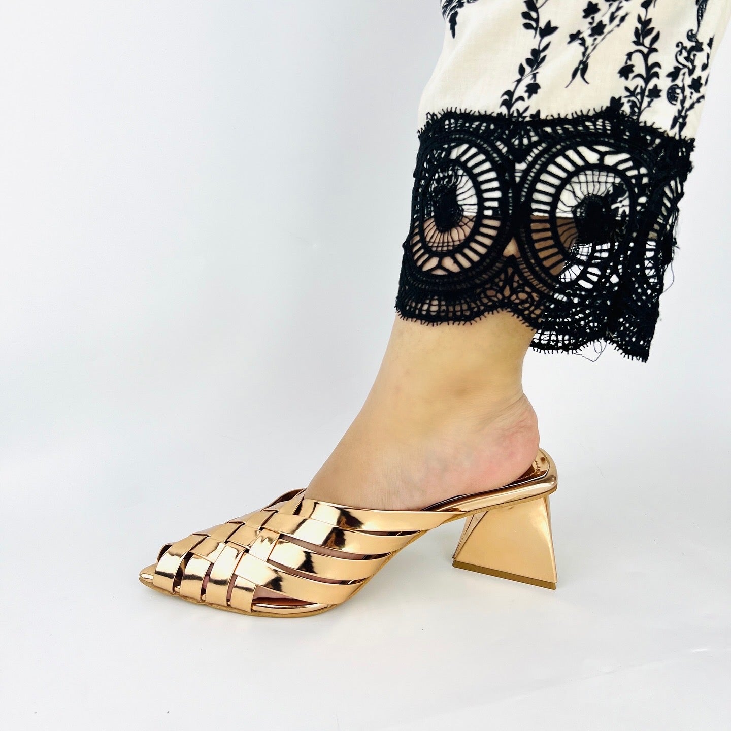 Spunkz Alfie Rose Gold Signature Slip-Ons Heeled Sandals for Ladies-11051
