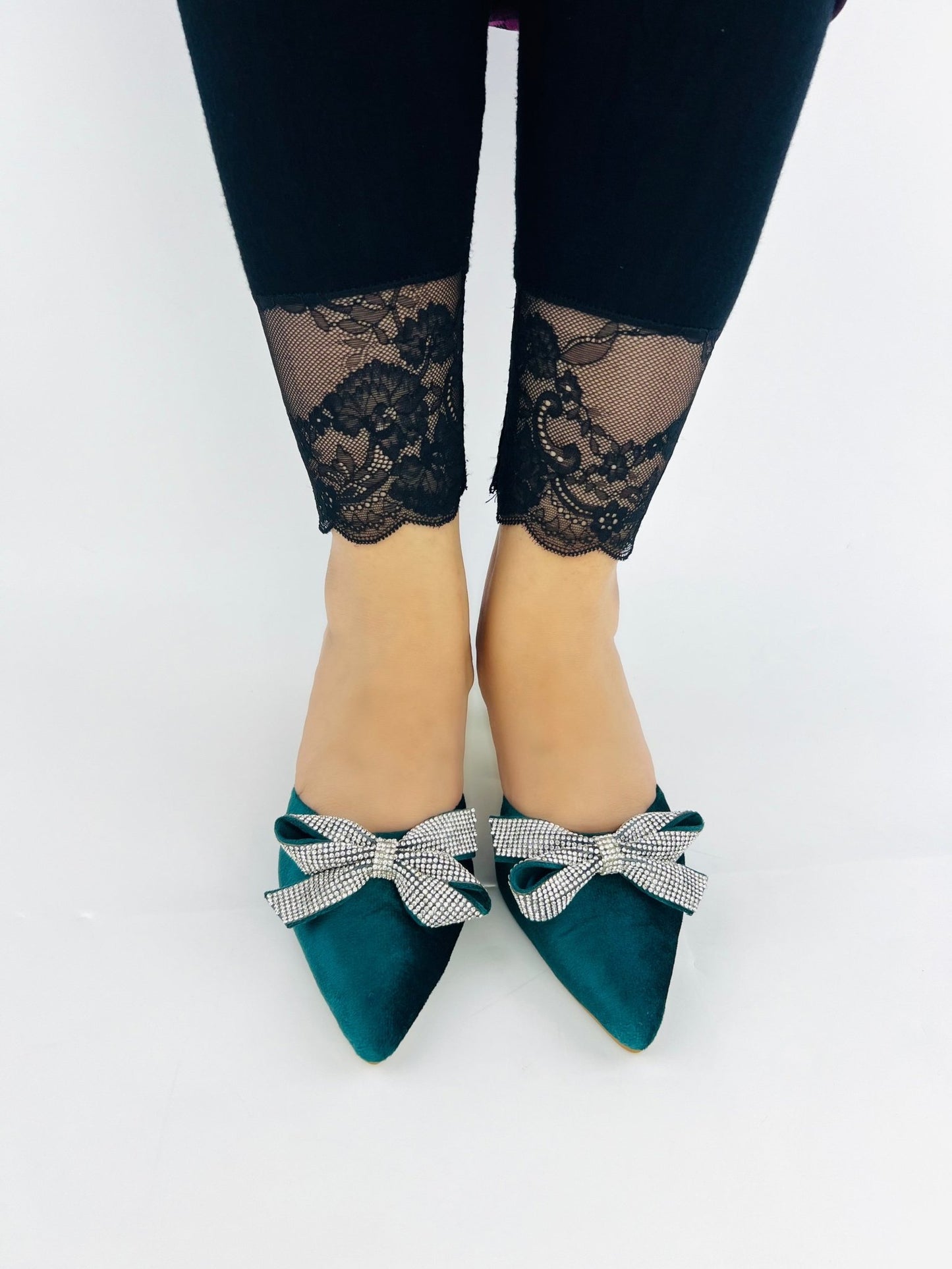 Velvet Bow Mule Sandals (Green) - Spunkz