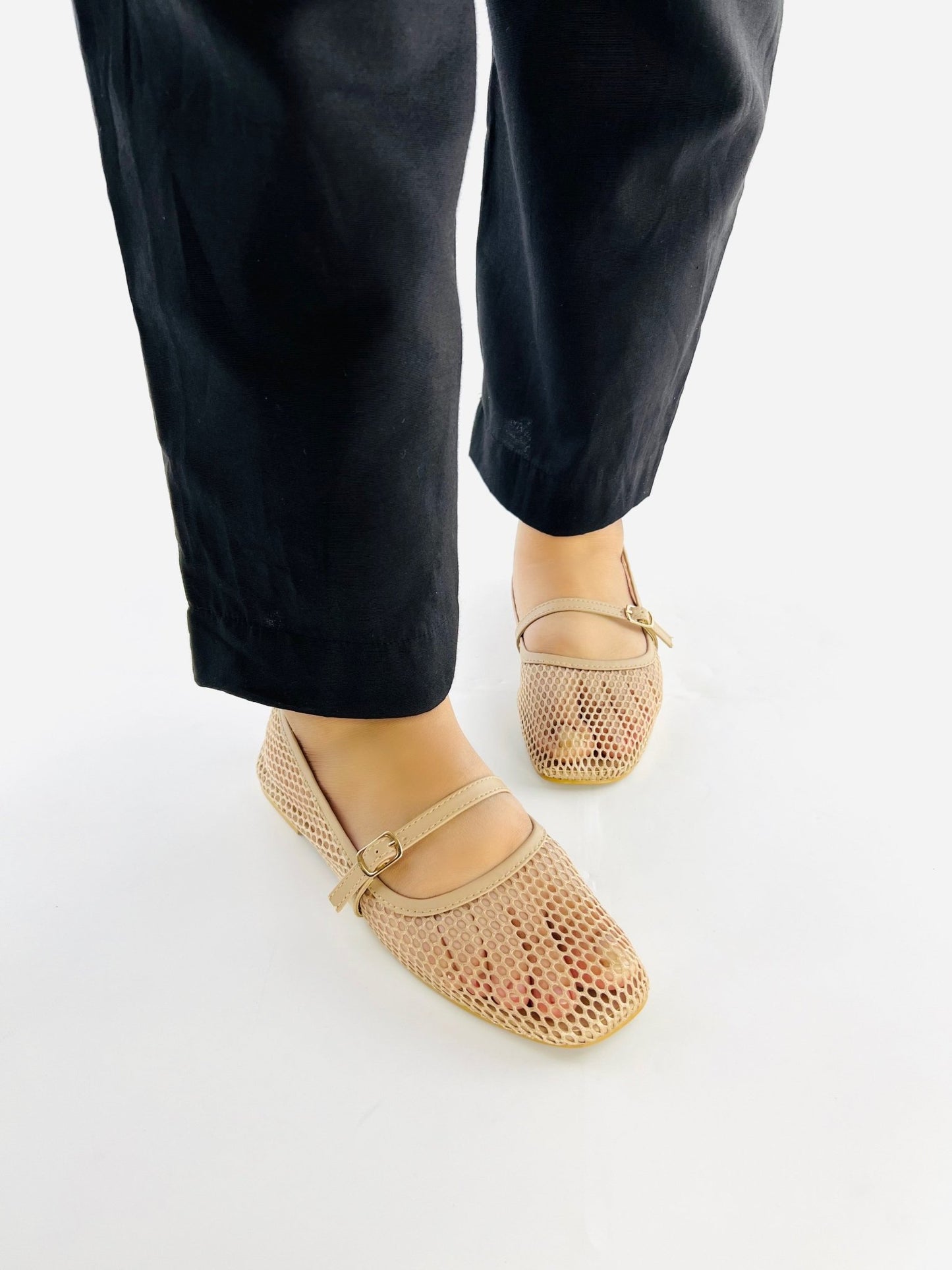 Fishnet Beige Ballet Pumps - Spunkz