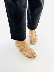 Fishnet Beige Ballet Pumps - Spunkz