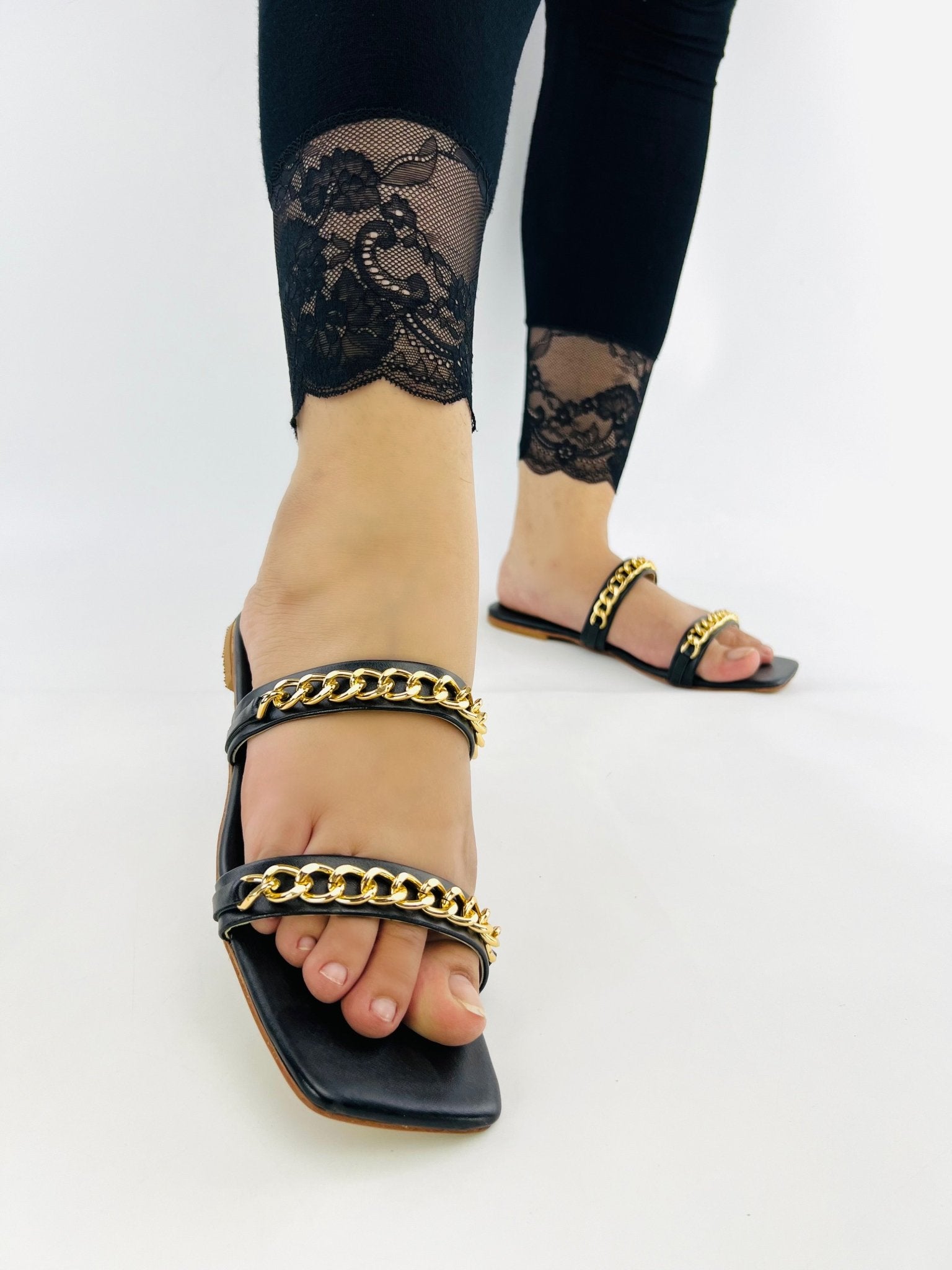 Ziva Black Flat Slip on Sandals (11038) - Spunkz