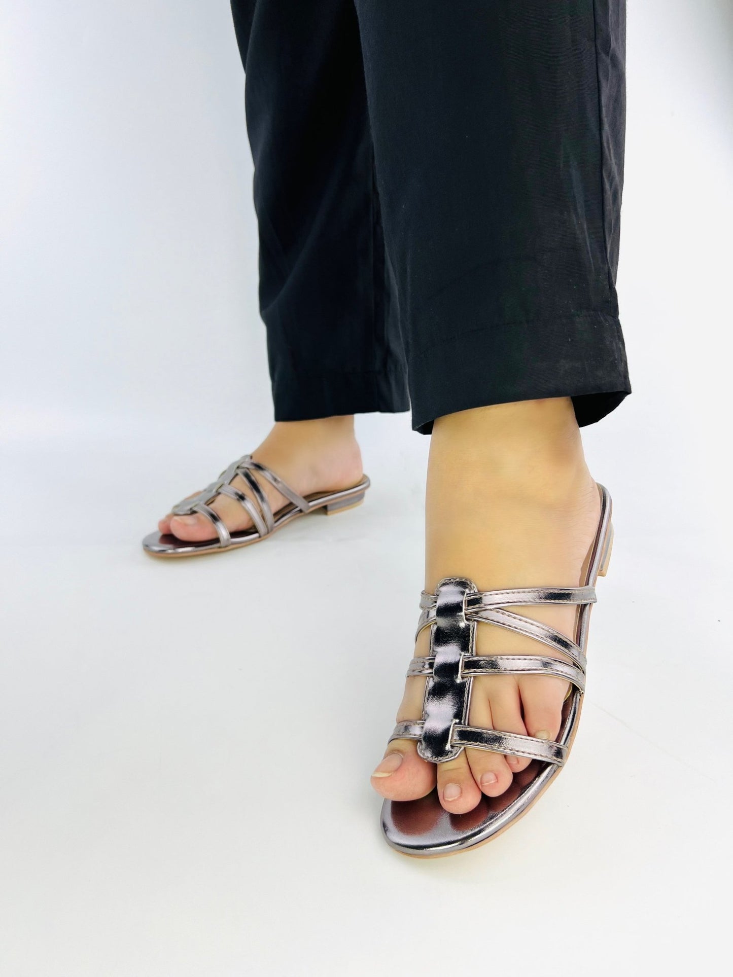 Bella Grey Flat Slides (11075) - Spunkz