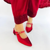 Jewel Maroon Block Heeled Sandals (11006) - Spunkz