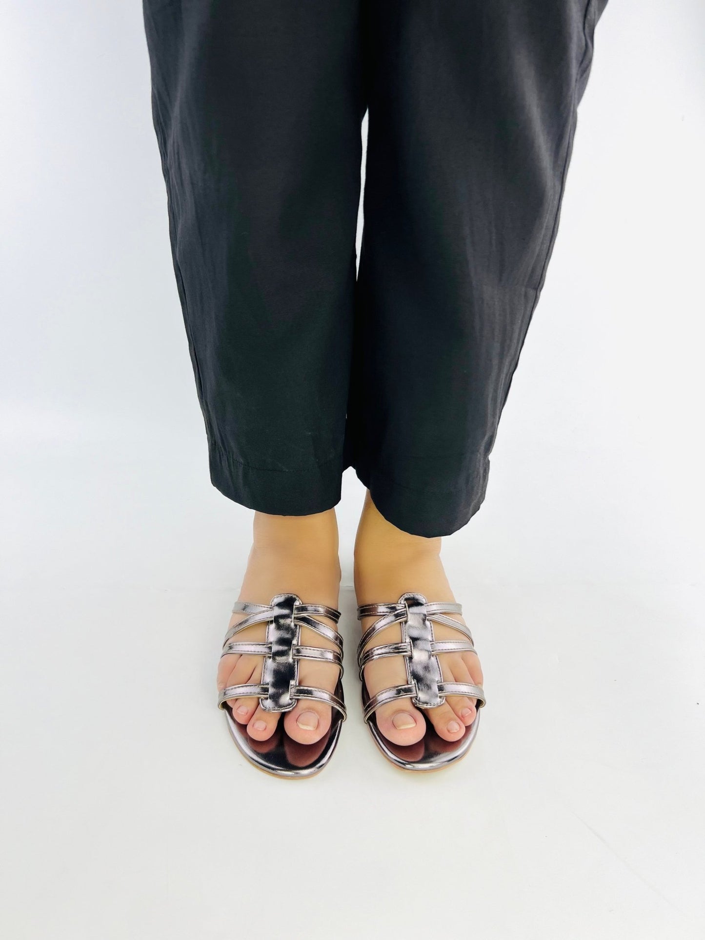 Bella Grey Flat Slides (11075) - Spunkz