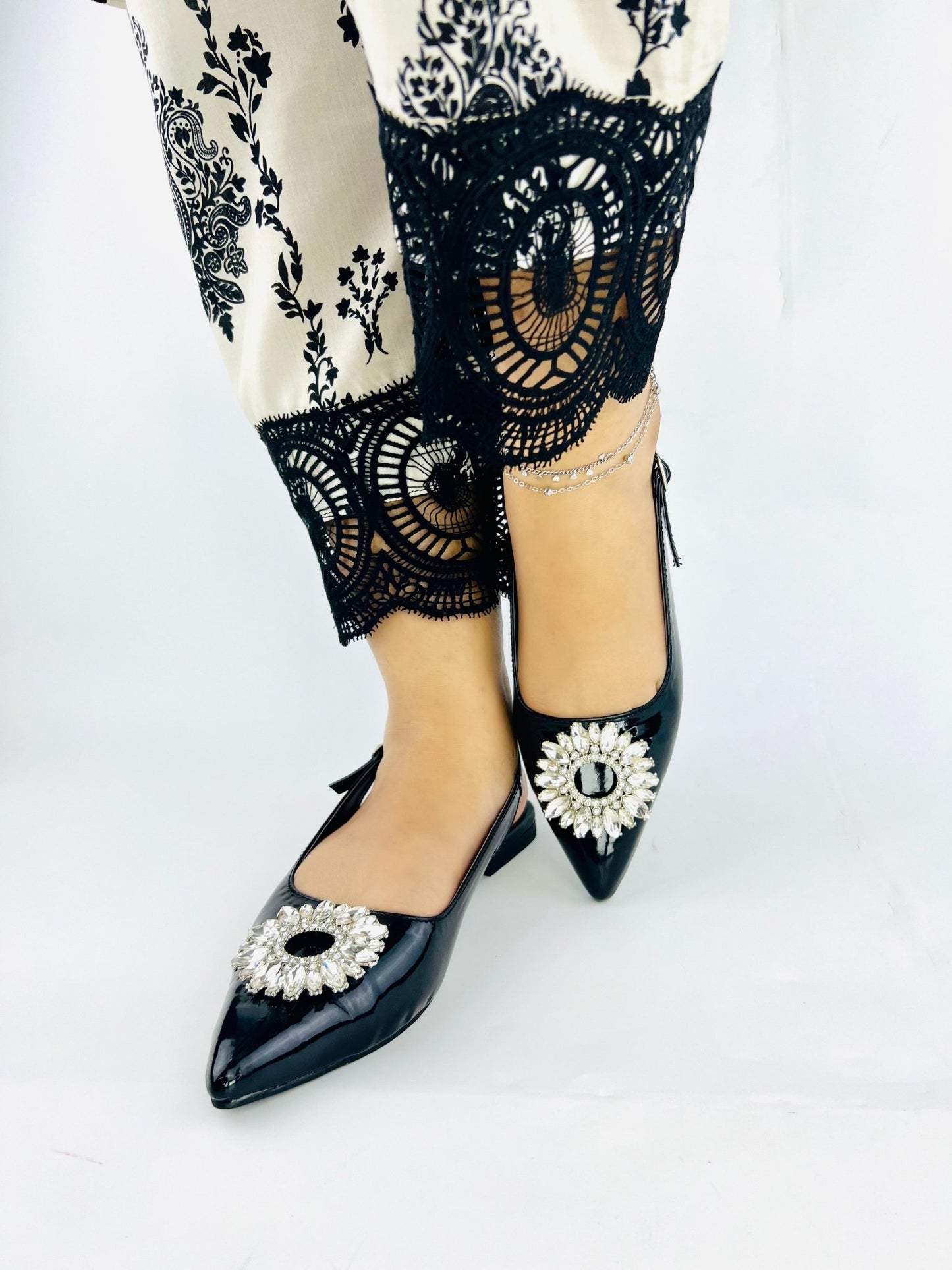Black Buckle Flat Slingback Shoes (11003) - Spunkz