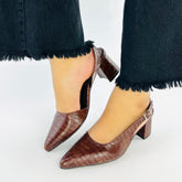 Croc Wood Block Heeled Sandals (12001) - Spunkz