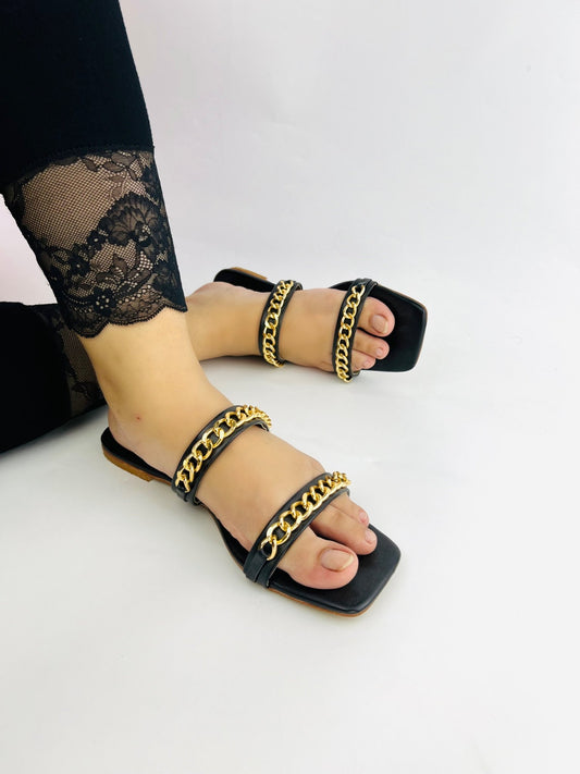 Ziva Black Flat Slip on Sandals (11038) - Spunkz