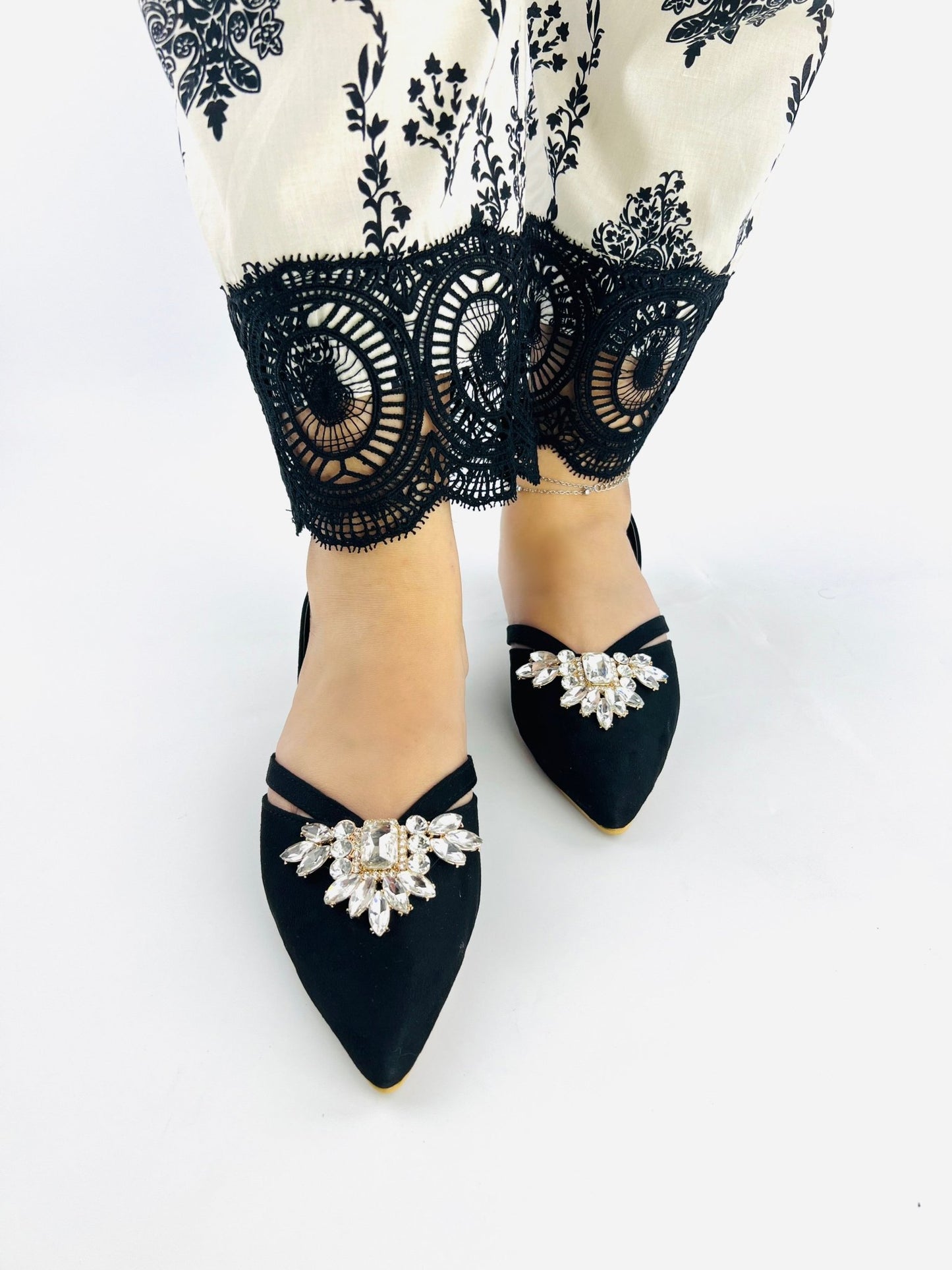 Velvet Black Flat Slingback Mules (11017) - Spunkz