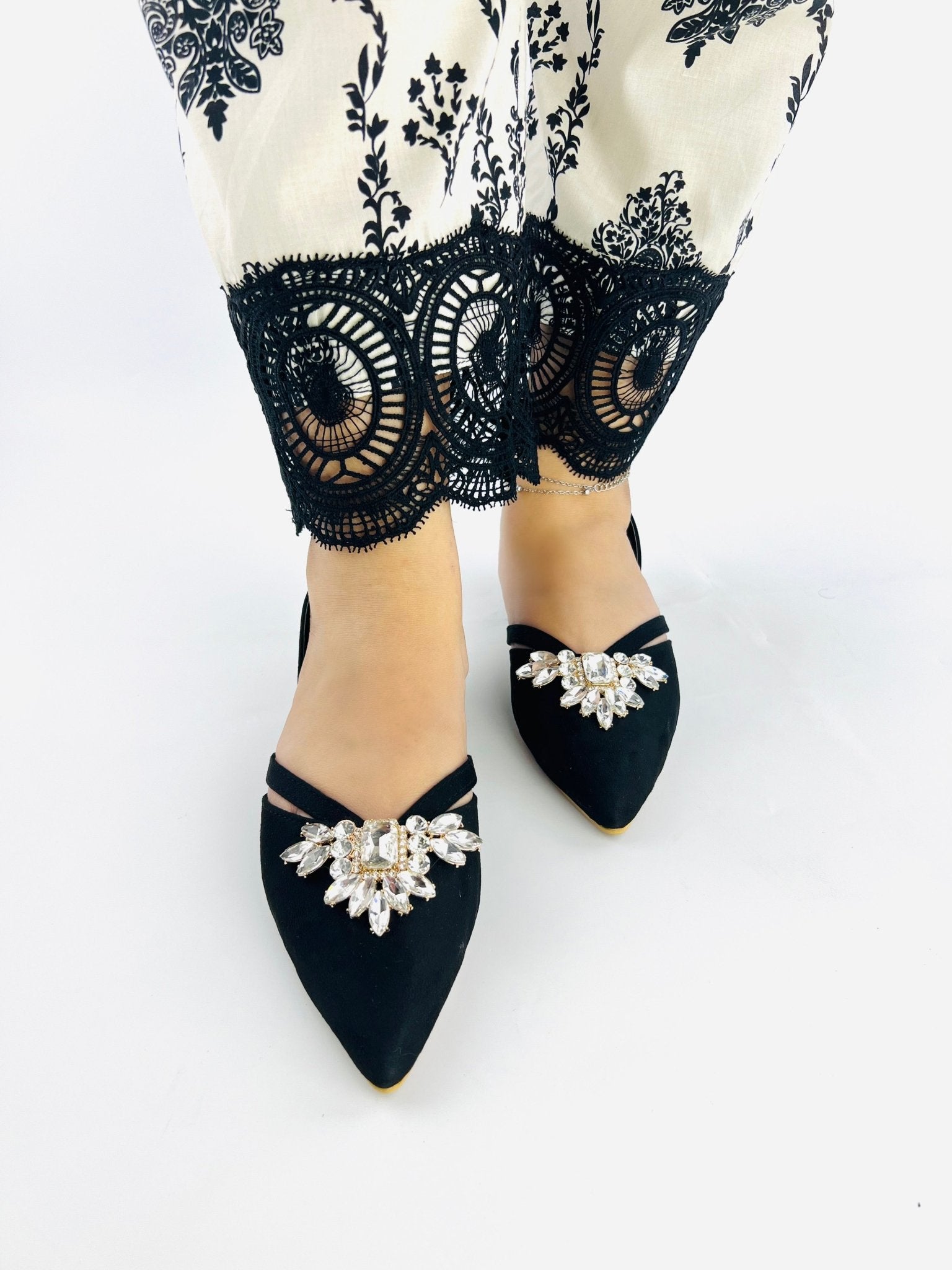 Velvet Black Flat Slingback Mules (11017) - Spunkz