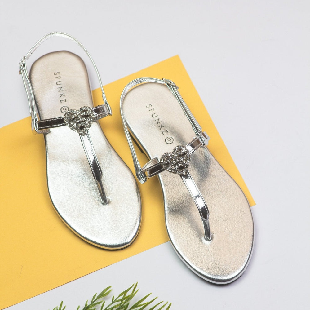 Anya Silver Flat Sandals (11071) - Spunkz