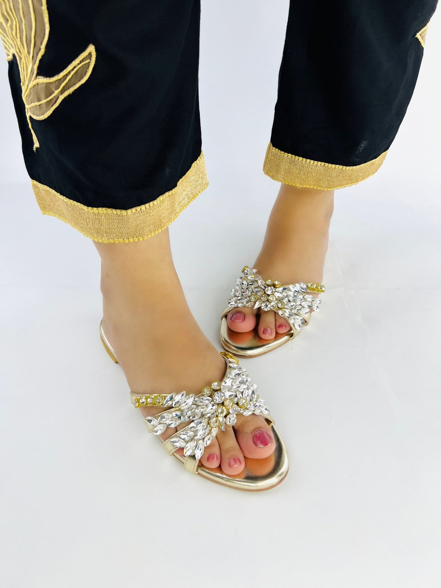 Gold Embellished Slippers (11020) - Spunkz