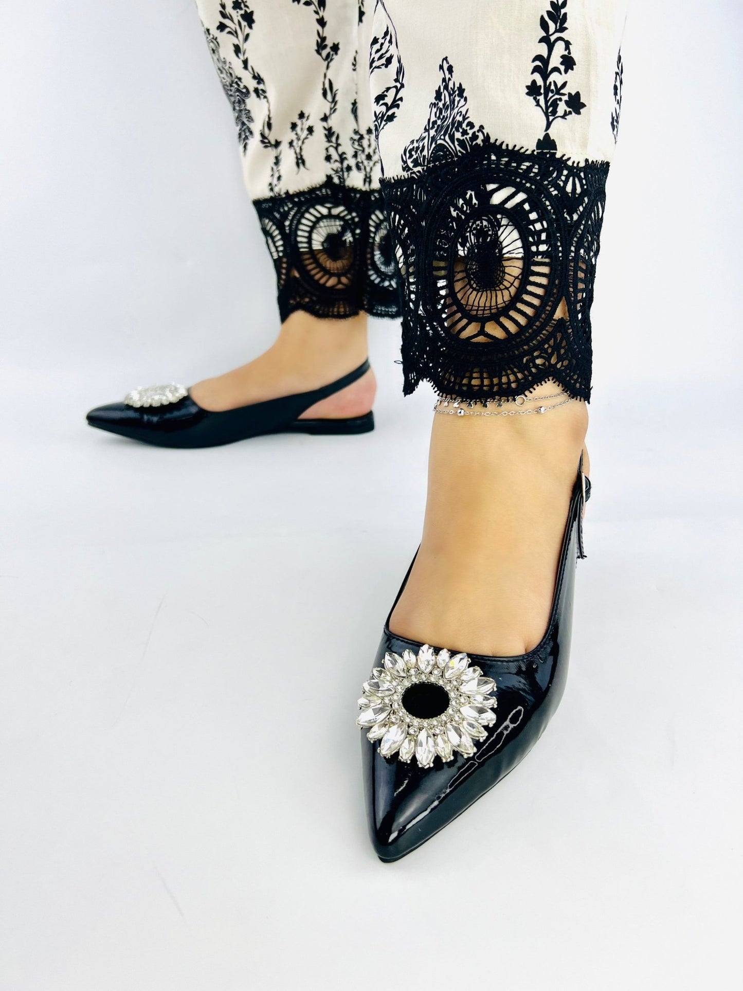 Black Buckle Flat Slingback Shoes (11003) - Spunkz