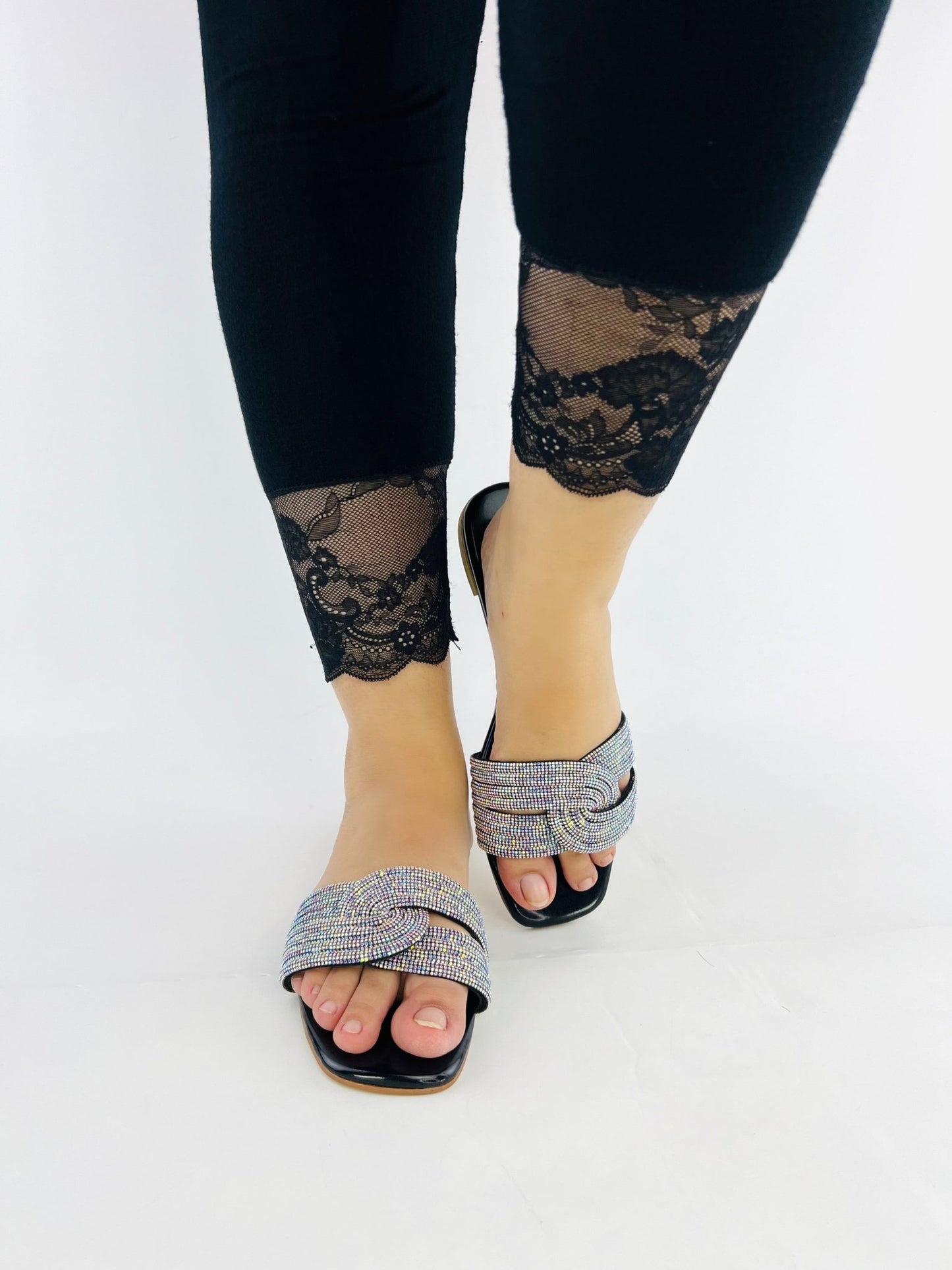 Diamanté Black Slippers - Spunkz