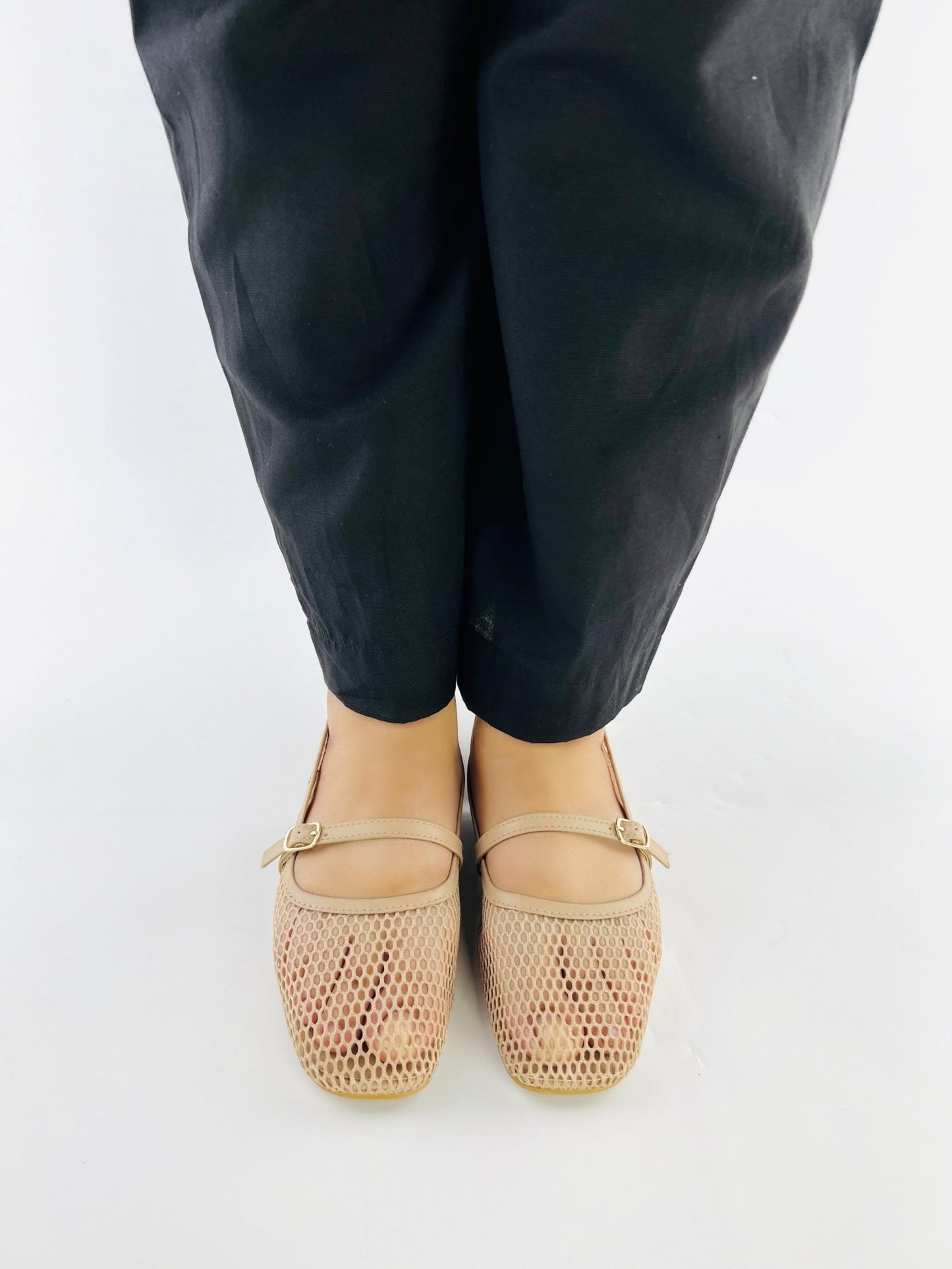 Fishnet Beige Ballet Pumps - Spunkz