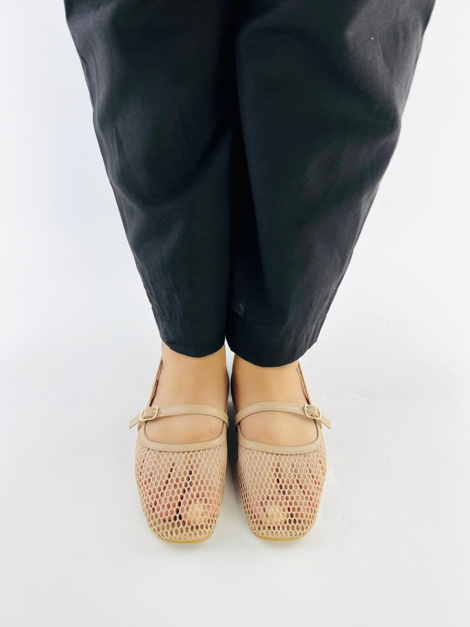 Fishnet Beige Ballet Pumps - Spunkz
