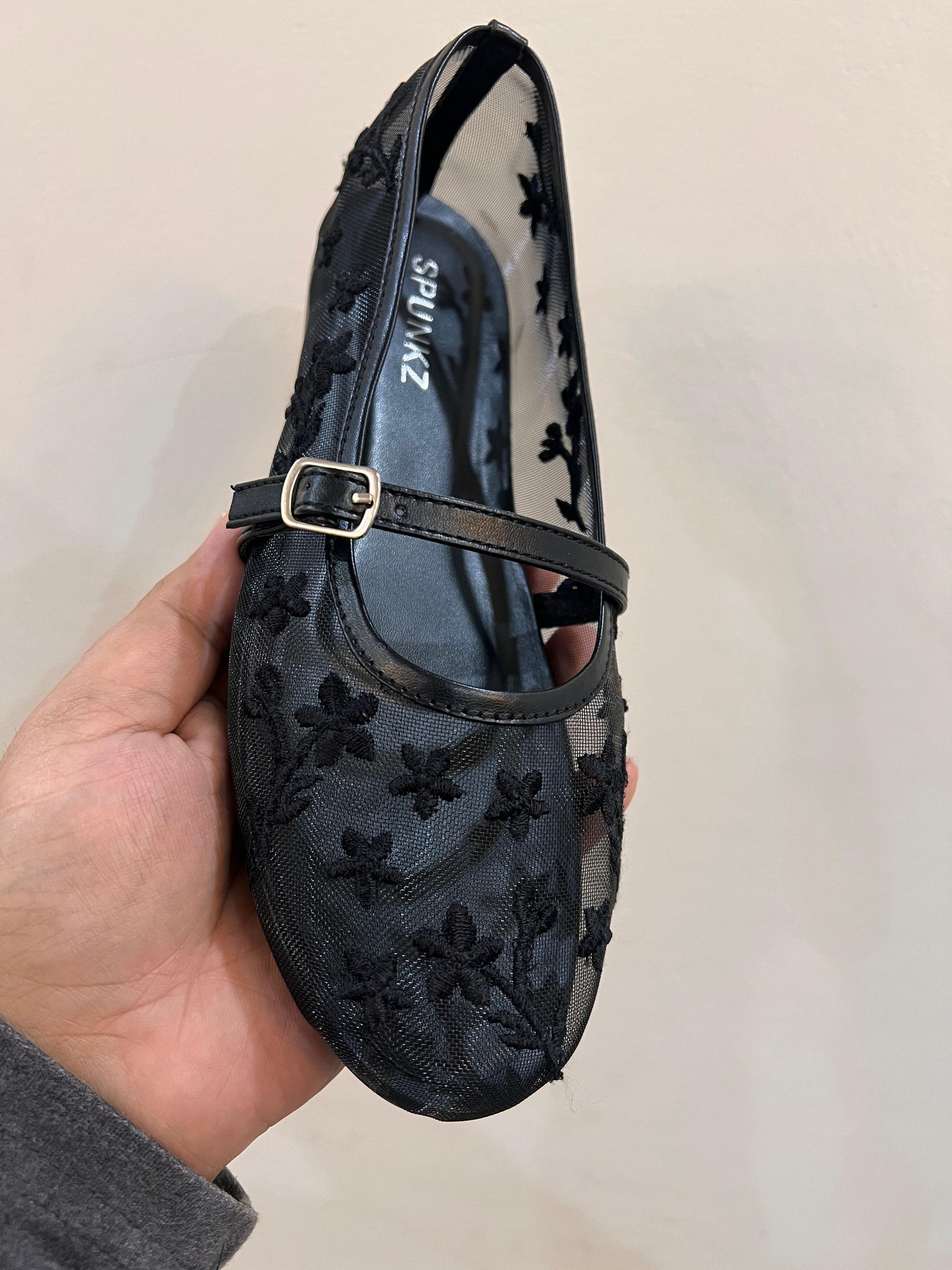 Black Mesh Floral Ballet Flats