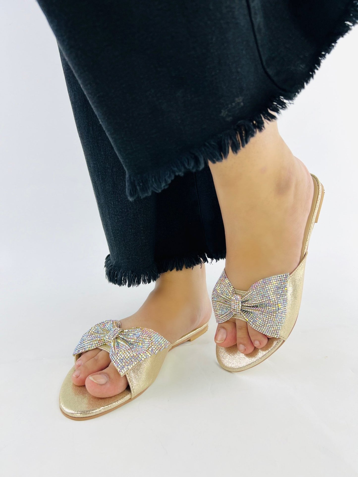 Shimmery Bow Flat Sandals (11022) - Spunkz