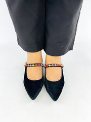 Jewel Black Mules Block Heels (11006) - Spunkz