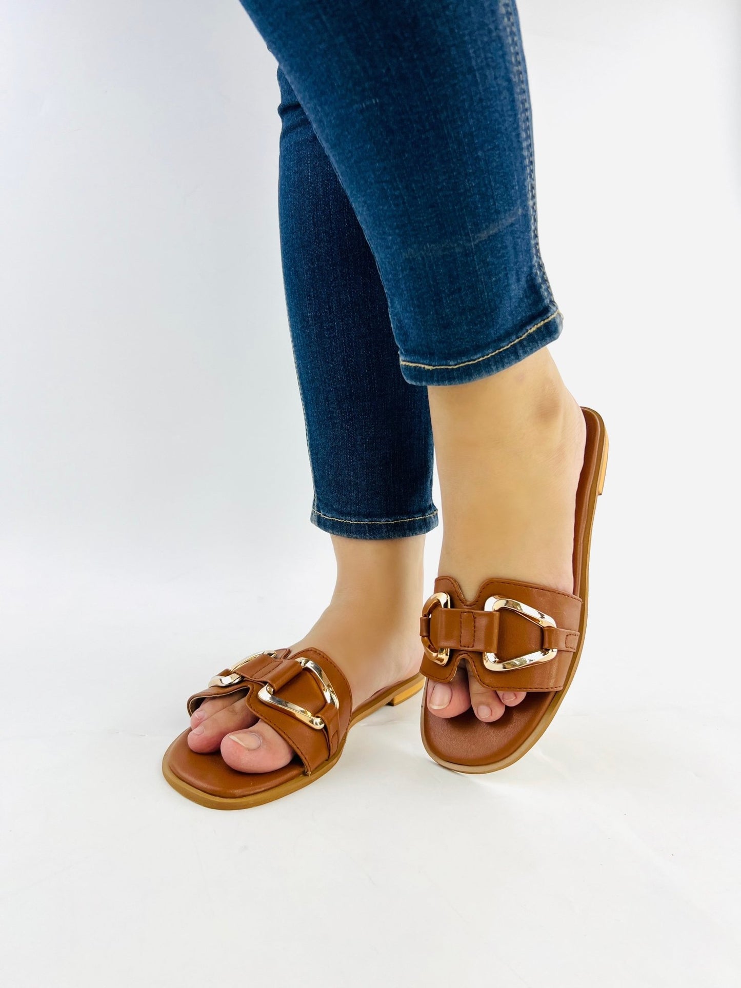 Chain Link Brown Flat Sandals (11080) - Spunkz