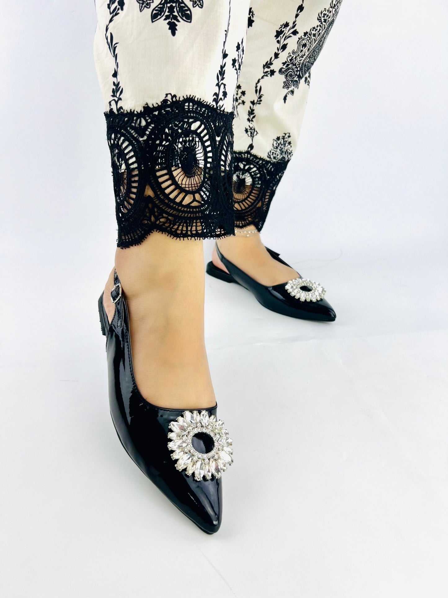 Black Buckle Flat Slingback Shoes (11003) - Spunkz